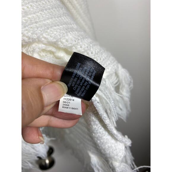 Lane Bryant White Cowl Neck Relaxed Fit Fringe Sweater Size 14/16 - Picture 6 of 9